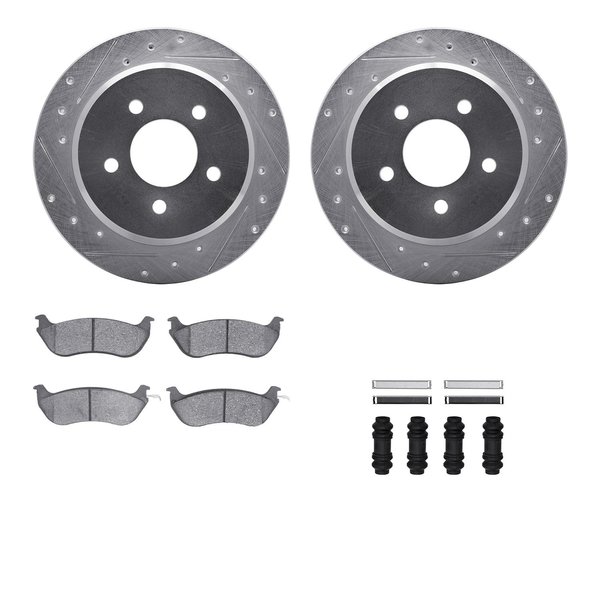 Dynamic Friction Co 7512-56077, Rotors-Drilled and Slotted-Silver w/ 5000 Advanced Brake Pads incl. Hardware, Zinc Coat 7512-56077